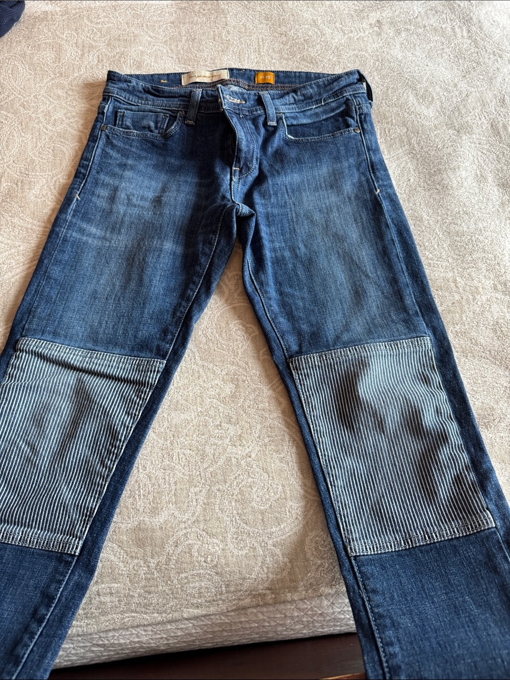 Pilcro womans Blue Jeans with Co Striped Knee Panels